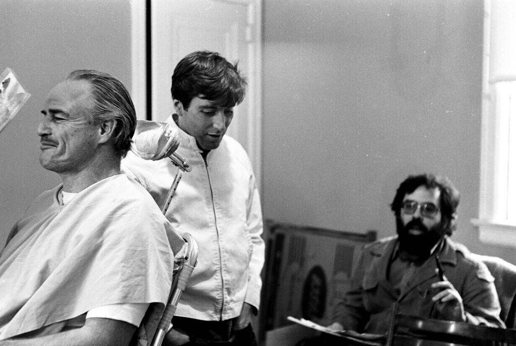 Coppola, Brando and Pacino on the set of The Godfather